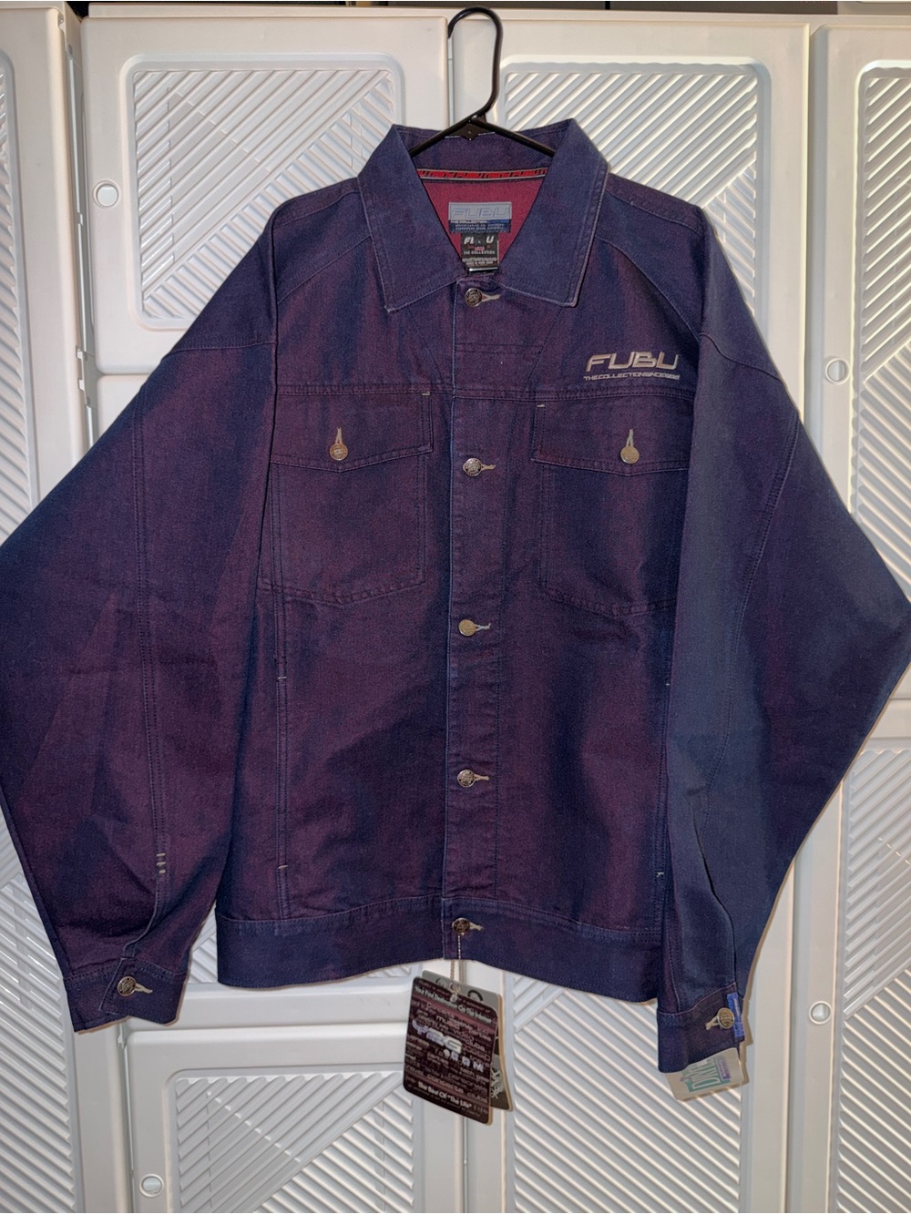 FUBU Men's Dark Purple Denim Jacket with Chest Pockets